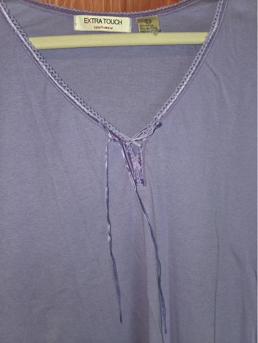 Extra Touch Sportswear Lavender Purple Ribbon Lace V-Neck Top 3X Plus